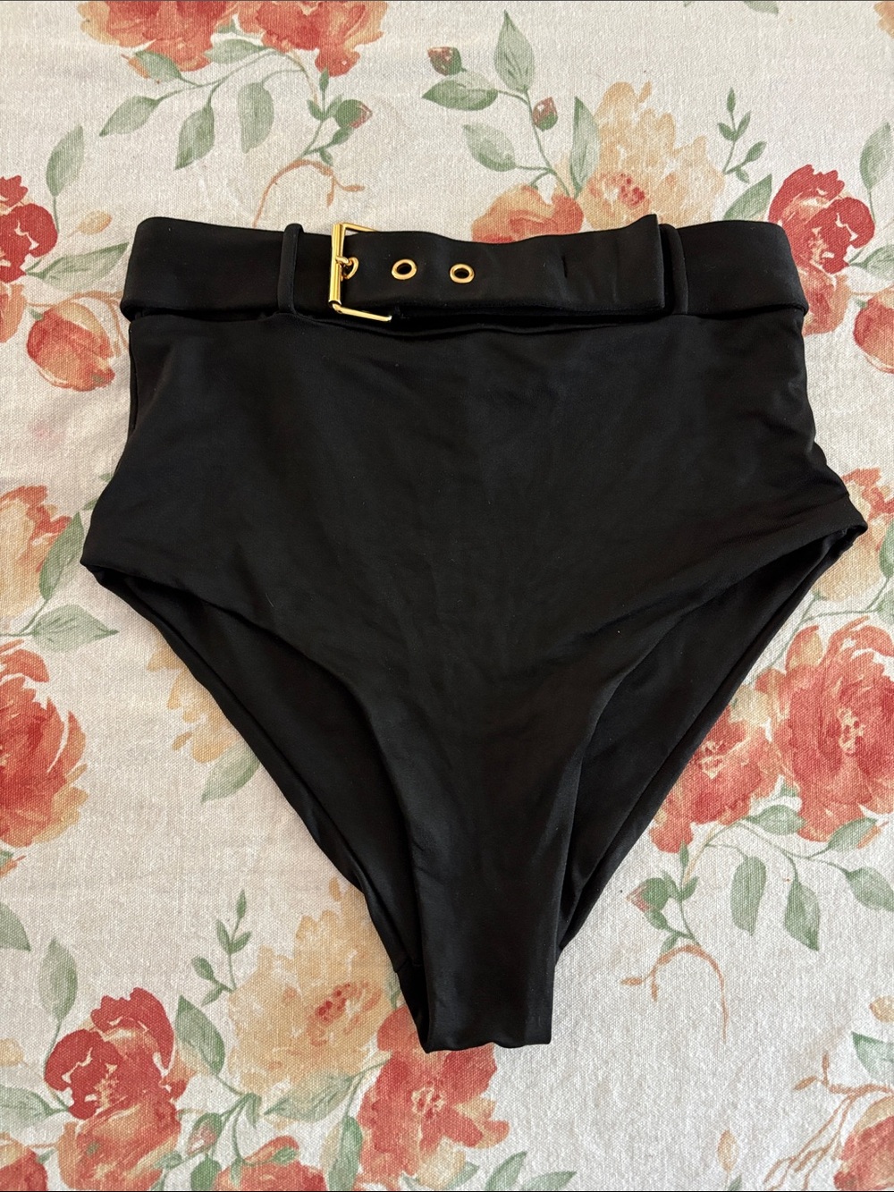 Moschino Swim Black High-Waist Bikini Bottom with Gold Buckle-6/S - Picture 1 of 7